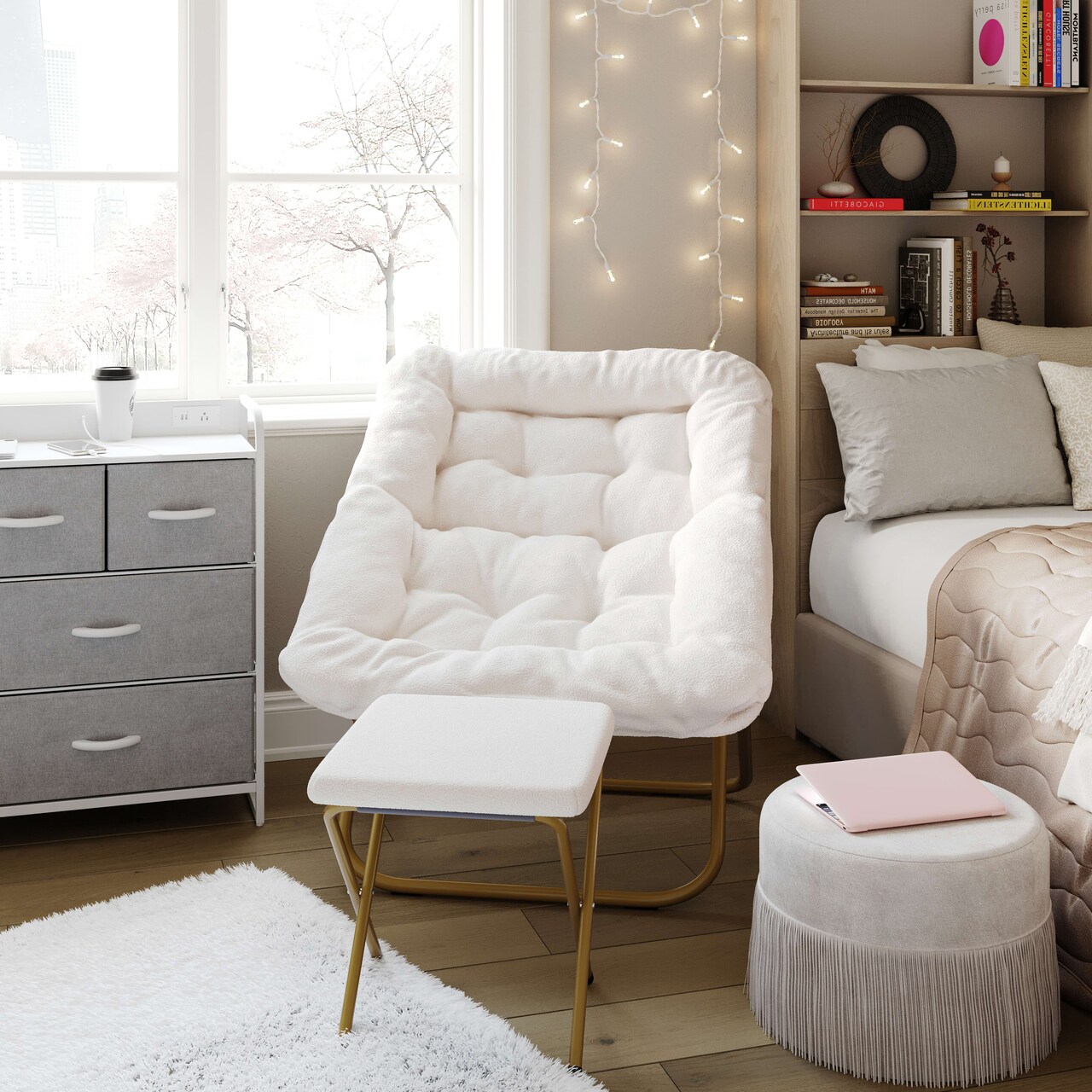 Emma and Oliver Aisling Oversized Folding Saucer Chair and Ottoman for Dorm, Bedroom